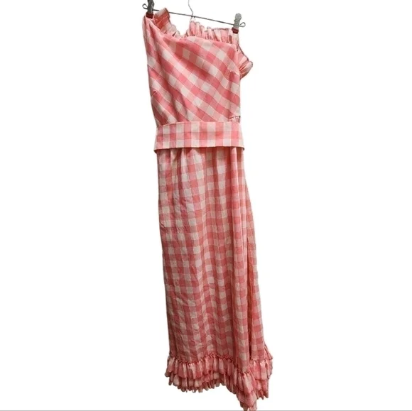 Gingham Check Pink Ruffle Vtg Dress - Picture 1 of 9